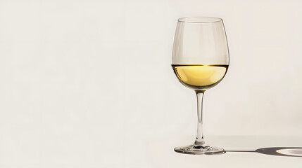 Fototapeta premium A white wine glass isolated on white background with some shadows. Generative AI illustration