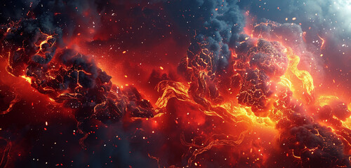 a erupting Lava explosions and fire background with soft lighting