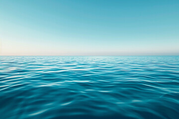 Fototapeta premium Reflection of the horizon on a calm, glassy sea selective focus, ocean tranquility, vibrant, blend mode, clear sky