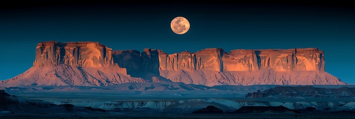 Amidst rugged terrain of the American Southwest a solitary coyote howls beneath the desert moon