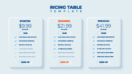 Business price chart template, Web banner checklist template design. Design a price list comparison table.