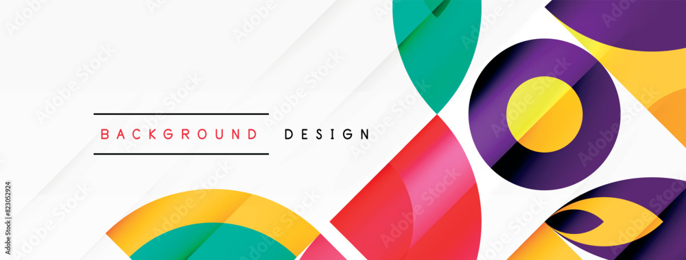 Poster The colorful design features circles and triangles on a white background, creating a vibrant and dynamic composition