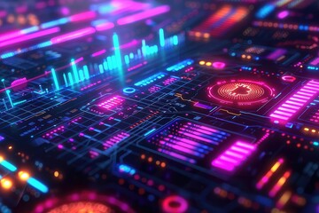 Fototapeta premium Cryptocurrency trading platform, glowing graphs, futuristic design, vibrant colors, high resolution,