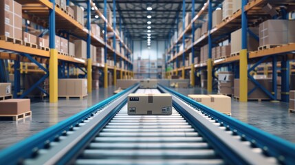 Fototapeta premium The concept of smart technology for industrial revolution and automated logistic control extends to future virtual reality technology, which promises innovative VR warehouse management solutions.