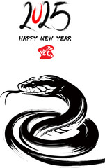 Fototapeta premium Traditional Chinese Year of the Snake illustration vector 2025, Asian elements, ink style(Translation: Snake Zodiac 2025 Happy New Year)