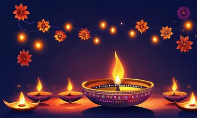 Fototapeta premium Clay diya lamps lit during diwali celebration, Diwali, or Deepavali, is India's biggest and most important holiday