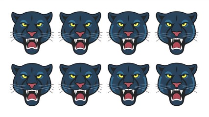 Angry Panther Mascot Set, Variations of Panther Logo mascot illustration, Vector Pack of Panther Cutout Illustration isolated on white background, Panther design T shirt print 