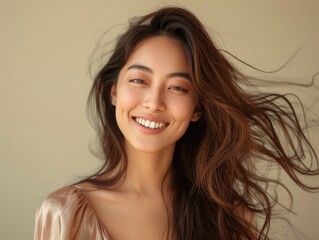 Naklejka premium Shooting young women with golden long hair in the studio
