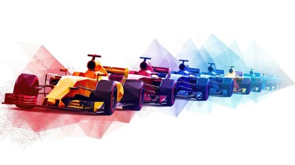 Obraz premium A row of colorful race cars are shown in a racing scene