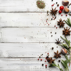 Fototapeta premium spices with white wooden background