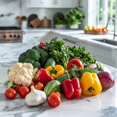Fresh Vegetables Pile on Kitchen Counter