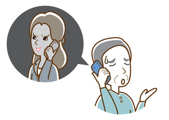 迷惑電話に困るおじいさんのイラスト.
