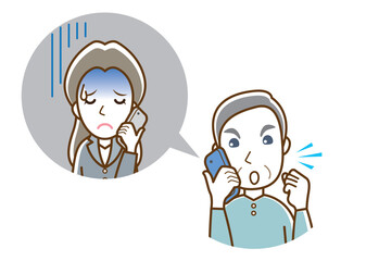電話で怒るおじいさんのイラスト.