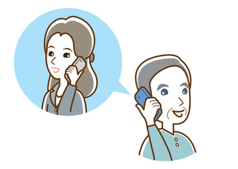 電話で会話するおじいさんのイラスト.