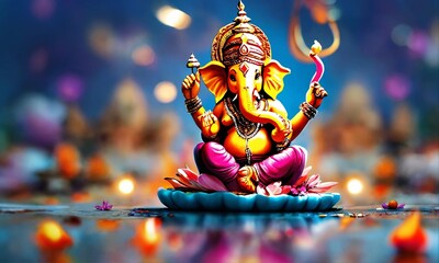 Ganesha Festival, Lord Ganesha statue on colorful background