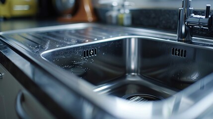 Cast iron sink with enamel coating, close-up in a sleek modern kitchen setting, highlighting durability and color variety, isolated background, studio lighting