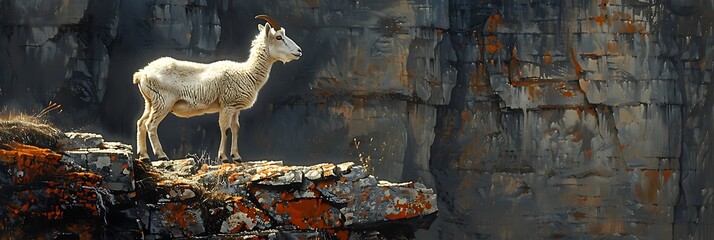 Amidst rugged terrain of the Canadian Rockies a solitary mountain goat navigates treacherous cliffs with ease