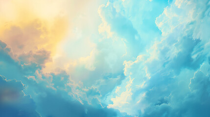 Fototapeta premium background of renaissance cloud painting: Pastel Blue and Yellow Early Morning with Soft Diffused Dreamy Lighting