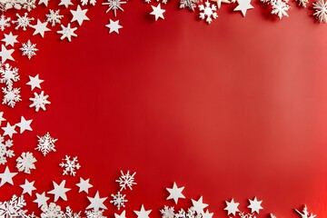 Christmas Background with Snowflakes on Red