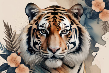 Tiger art poster, illustration design in painting style.