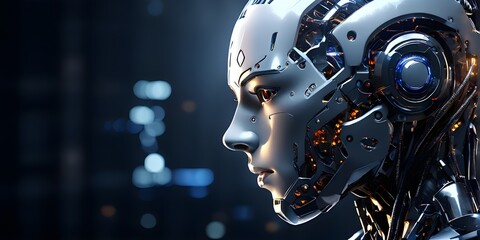 Fototapeta premium advanced humanoid robot heads illustrating future robot concepts