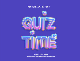 Editable text effect quiz time and quiz tips 3d cartoon template style premium vector. banner template for social media posts, mobile apps, banners design, web or internet ads.	