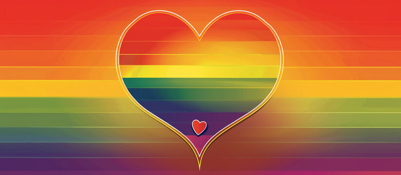 Rainbow heart on a broad gradient of LGBTQ pride colors, customizable text area.