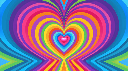 Vibrant Pride gradient background with a central rainbow-colored heart, abstract and colorful, seamless pattern for a festive atmosphere.