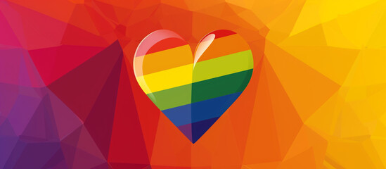 Wide Pride gradient background with a heart in rainbow colors, text-friendly layout.