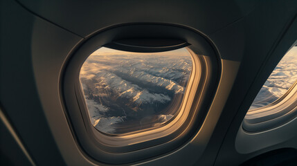 Fototapeta premium view from airplane window with mountains 