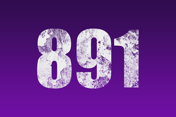 flat white grunge number of 891 on purple background.