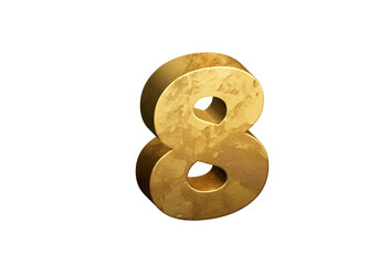 3d Gold Numbers, Alphabet Number Eight made of Golden material, high-resolution image of 3d font, ready to use for graphic design purposes