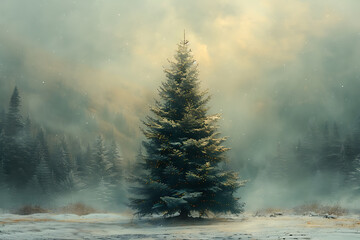 Elegant Realistic Christmas Tree on Canvas - Festive Design