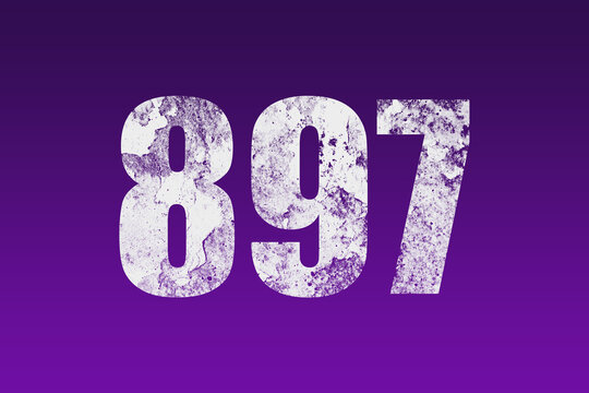 flat white grunge number of 897 on purple background.