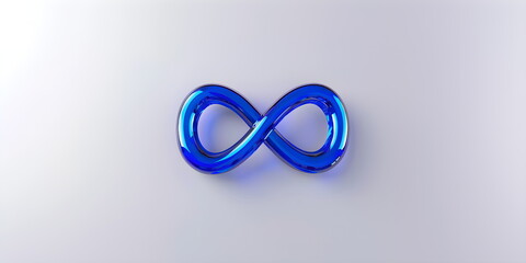 Isolated infinity symbol template. Illustration with 3D realistic eternity sign with blue light. Colorful wavy volumetric figure eight for logo, branding