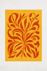 Fashionable illustration in vintage style. Pattern to print for wall decorations. Abstract botanical shapes. Generated by Ai