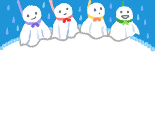 仲良く並んだテルテル坊主のメッセージ素材