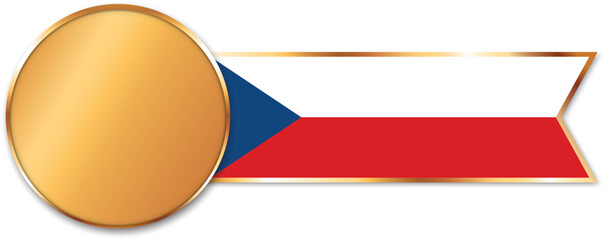 Obraz premium gold medal with ribbon banner with flag of Czech Republic