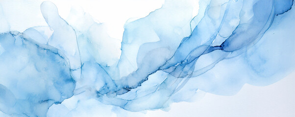 Fototapeta premium Horizontal alcohol ink art in blue on white