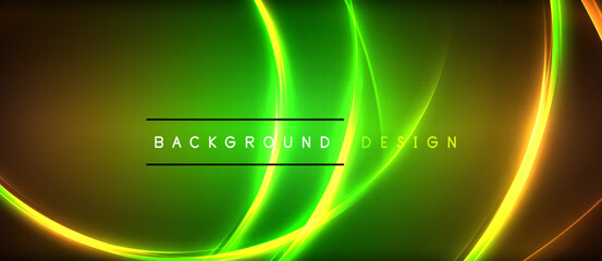 Neon glowing circle rays, light round lines in the dark, planet style neon wave lines. Energetic electric concept design for wallpaper, banner, background