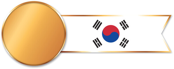 gold medal with ribbon banner with flag of South Korea