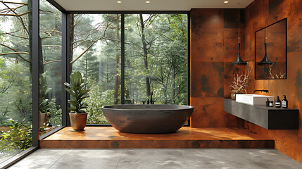 Brown Contemporary Bathroom with Frameless Glass Shower