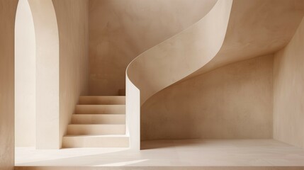 Spiral staircase of circular shapes,conceptual installation art,web banner,copy space.