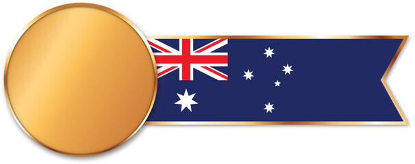 gold medal with ribbon banner with flag of Australia