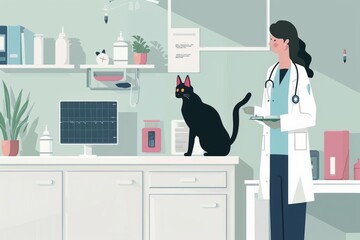 A cat receiving veterinarian treatment from a vet doctor in a white clinic
