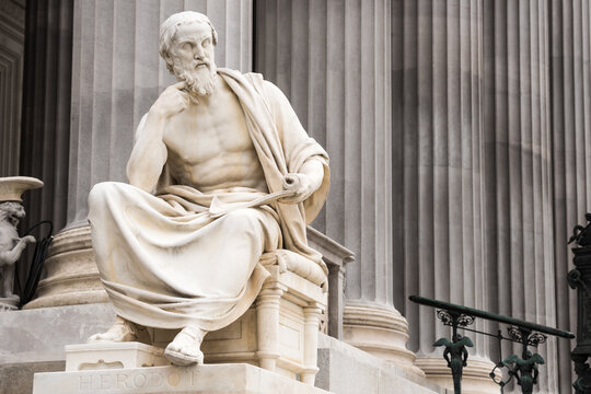 The statue of Herodotus adorn the Austrian parliament in Vienna, Austria	
