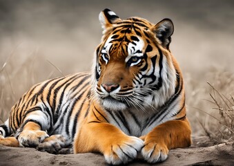 Fototapeta premium Royal tiger (Panthera tigris corbetti) isolated on a white background with clipping path included. The tiger is staring at its prey, embodying the hunter concept.