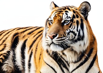 Obraz premium Royal tiger (Panthera tigris corbetti) isolated on a white background with clipping path included. The tiger is staring at its prey, embodying the hunter concept.