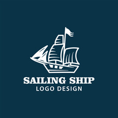 Sailing Boat Ship Silhouette Vintage Retro Emblem Logo Design
