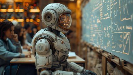 AI robot actively participating in a brainstorming session in an advertising agency meeting room,generative ai